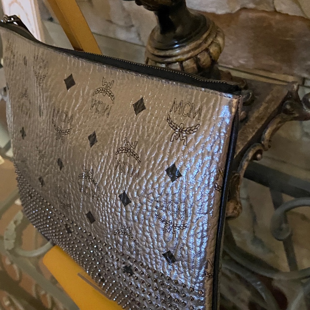 MCM Metallic Gold Clutch with Black Accents - Picture 5 of 11